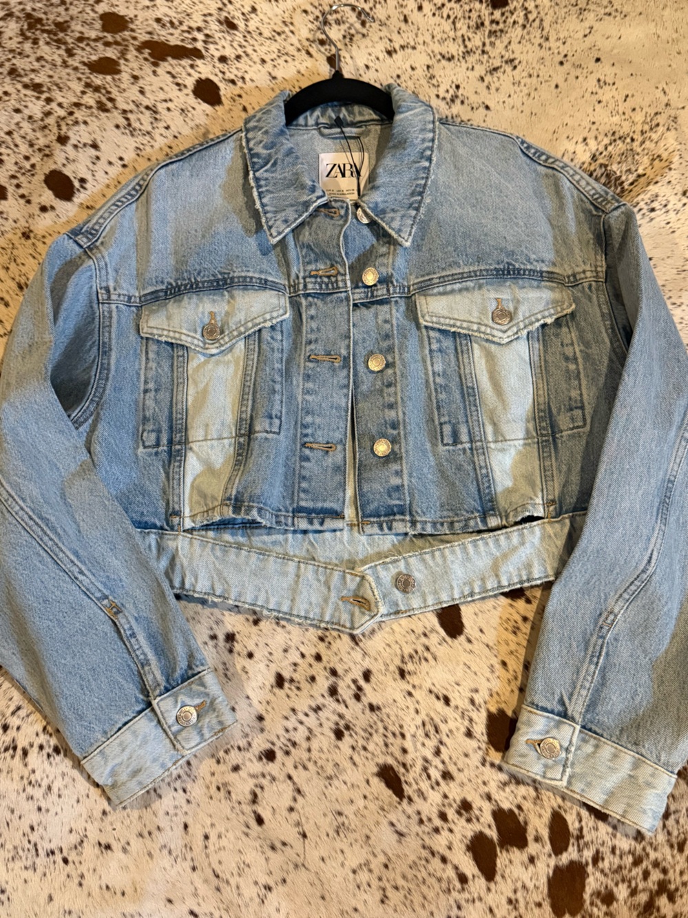 Zara Jean Denim Jacket with Contrast Fabric and Waist Detail NWT!